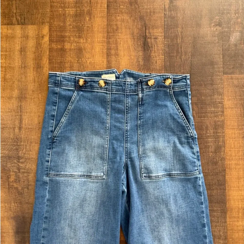 Pilcro Anthropologie Wide Leg Jeans High Rise Sailor Button Detail Size 31 - Picture 2 of 9